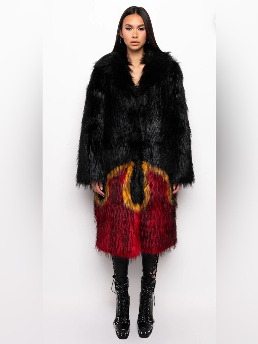 Women's Size Large Akira Feel The Flame Black & Red Faux Fur coat